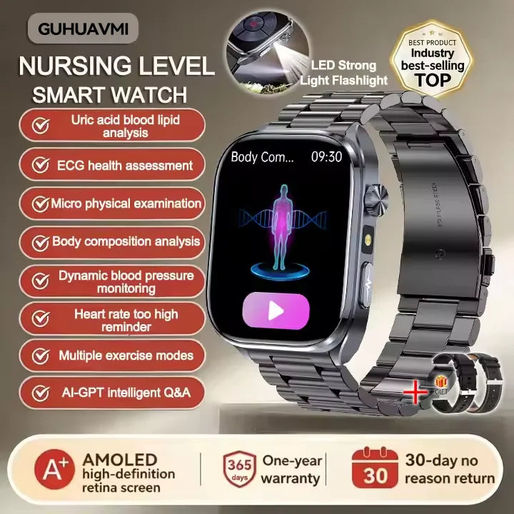 2026 New AI Health Care Accurate detection ECG SmartWatch Blood Pressure lipids Uric Acid Analysis Bluetooth Call Smart Watches