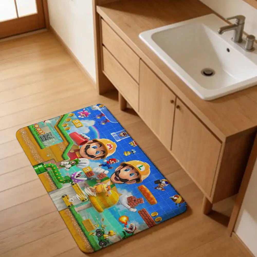 Game M-marioes Cartoon Bathroom Mat Anti-slip Absorb Water Long Strip Cushion Bedroon Mat Welcome Doormat