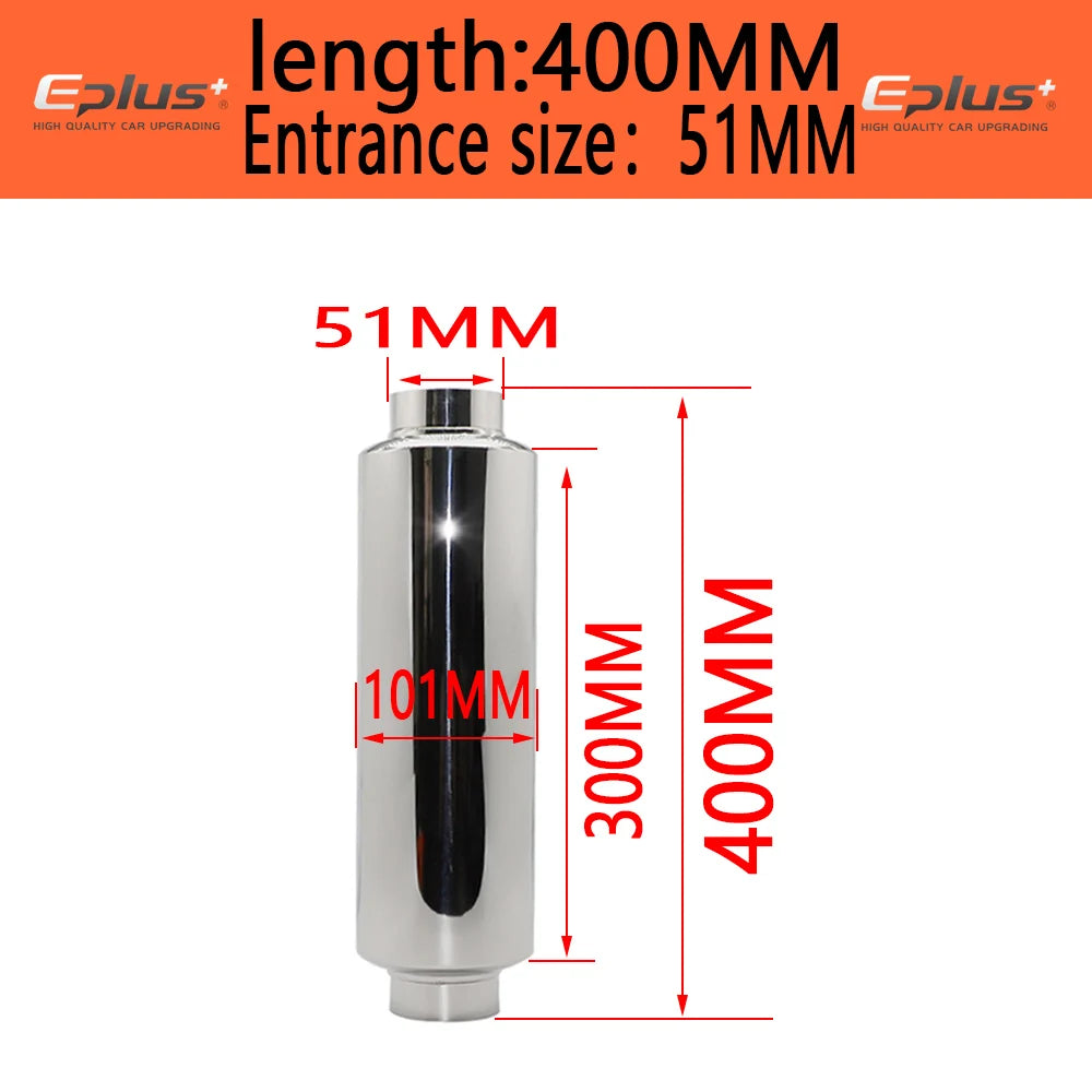 EPLUS Universal Stainless Steel Straight‑Through Car Exhaust Systems Resonator Muffler Middle Pipe Silver O.D 51/57/63/70/76MM