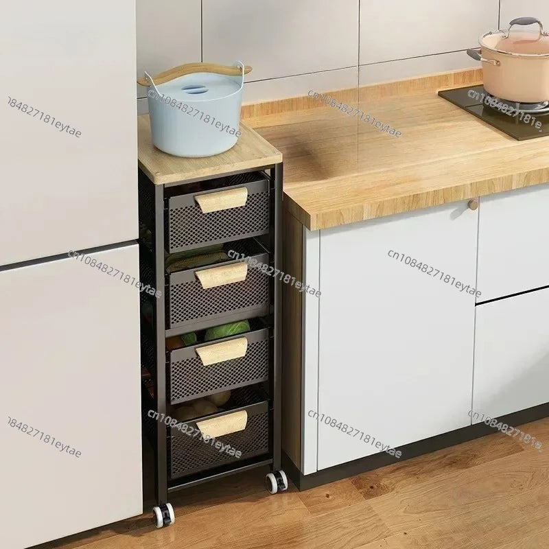 Household Movable Narrow Kitchen Organizer Cart With Wheel Multi-layer Vegetable Auxiliary Cartss Drawer Type Kitchen Trolleys