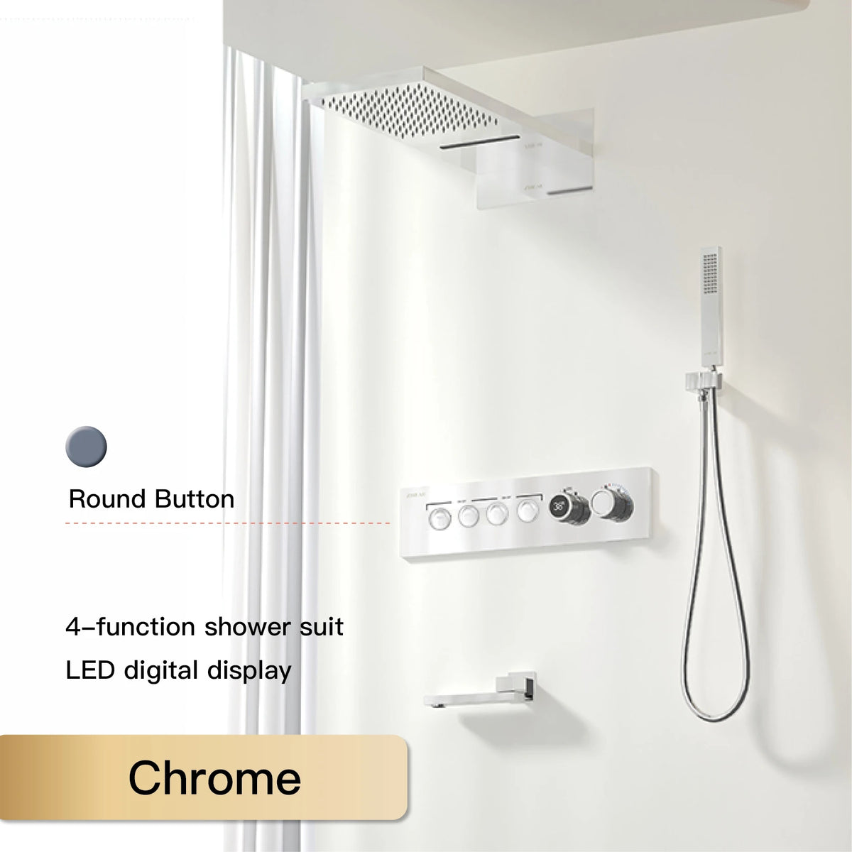 Luxury Black Brass Shower System Wall-Mounted LED Digital Display Design Cold & Hot Dual-Control 4-Function Ceiling Shower Tap