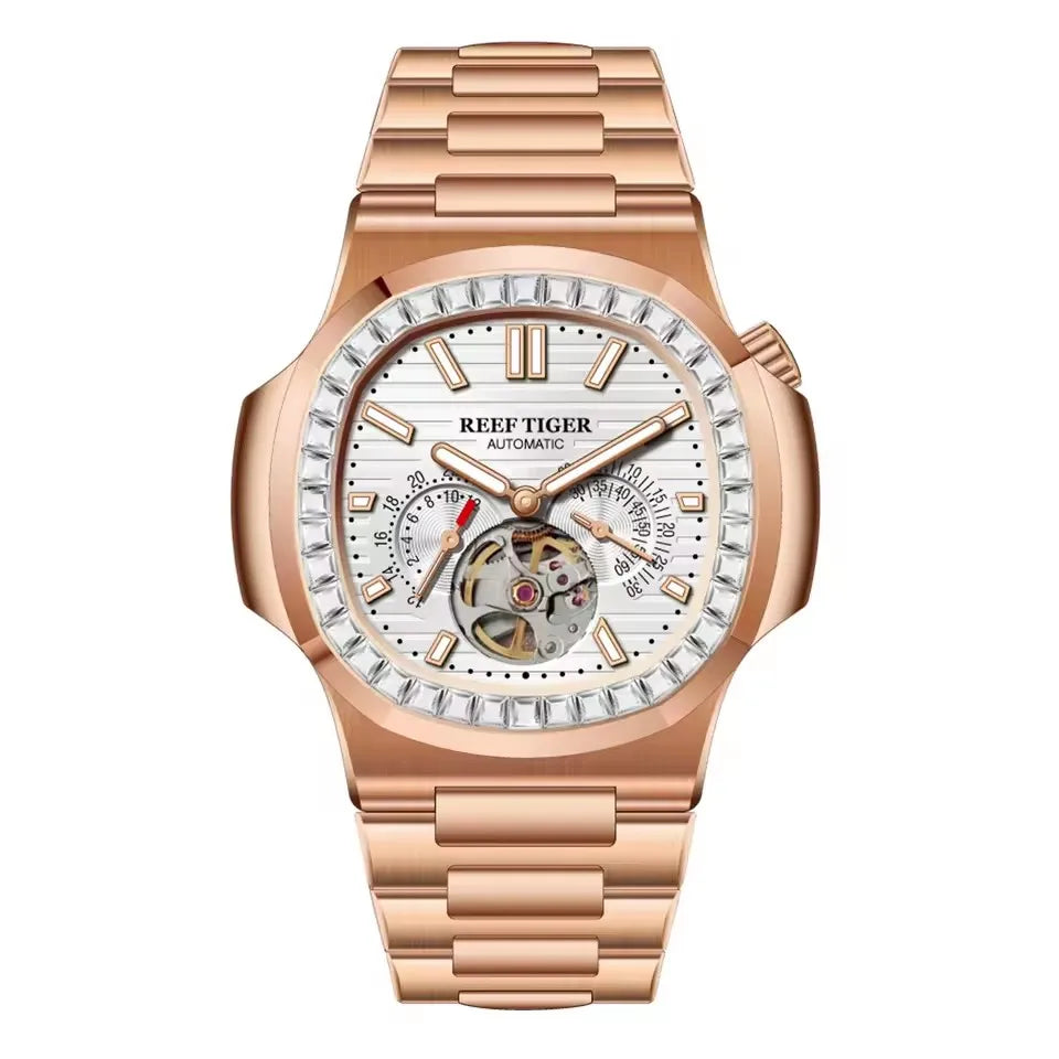 OBLVLO Men Automatic Watch Luxury 44mm Mechanical Wristwatch 50m Waterproof Sapphire Luminous Skeleton Dial 24 Hours