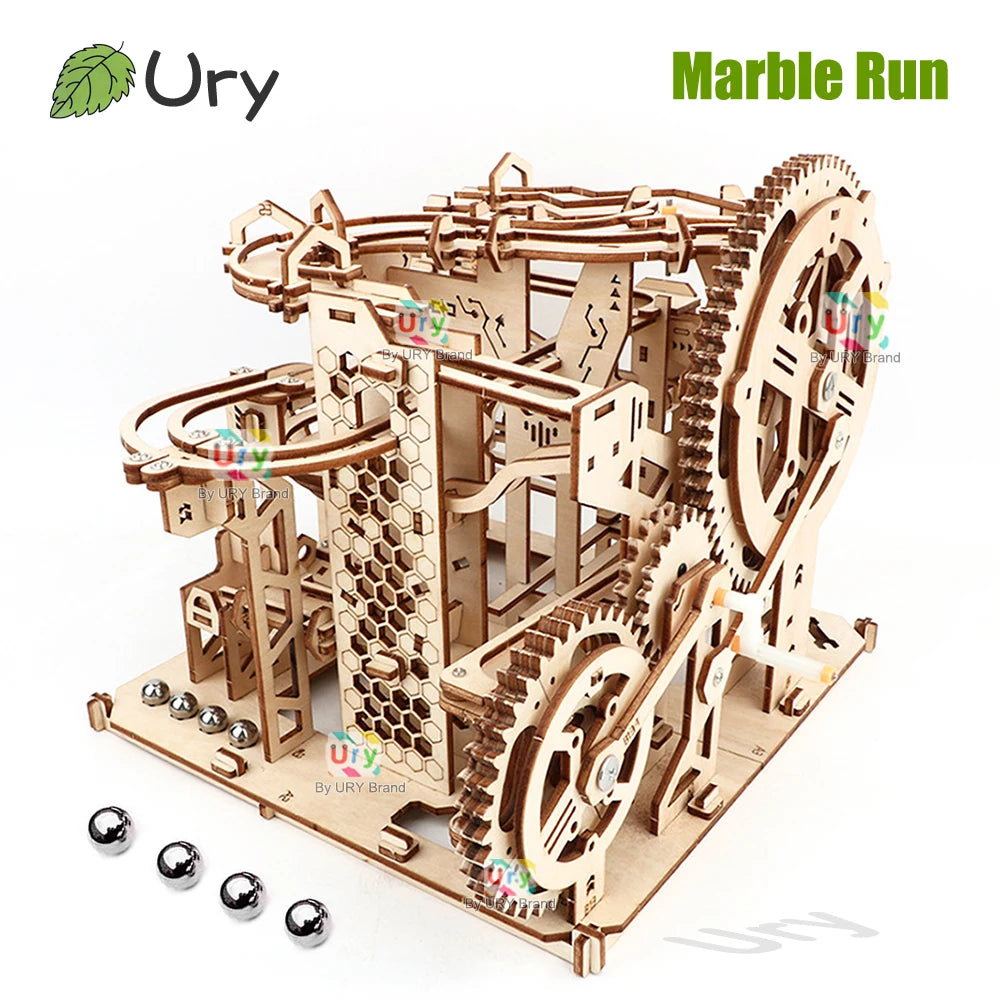 Ury 3D Wooden Puzzle Marble Run Set Track Device Mechanical Manual Model Science High Difficulty Maze Ball Assembly Toy