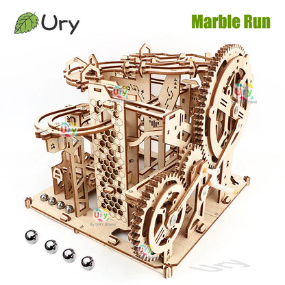 Ury 3D Wooden Puzzle Marble Run Set Track Device Mechanical Manual Model Science High Difficulty Maze Ball Assembly Toy