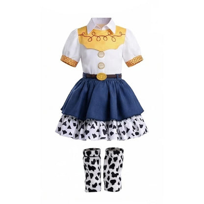 2026 Cool Girl Western Cowgirl Suit Double Layer Cow Print Skirt With Leg Warmers Kid Toy Party Movie Costume Fancy Jessie Dress