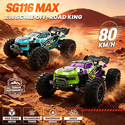 1:16 SG116 MAX/PRO RC Car 4WD 80KM/H or40KM/H Brushless Remote Control Monster Truck All Terrain Waterproof Racing Toy For Adult