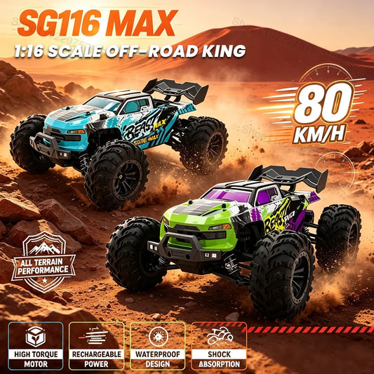 1:16 SG116 MAX/PRO RC Car 4WD 80KM/H or40KM/H Brushless Remote Control Monster Truck All Terrain Waterproof Racing Toy For Adult
