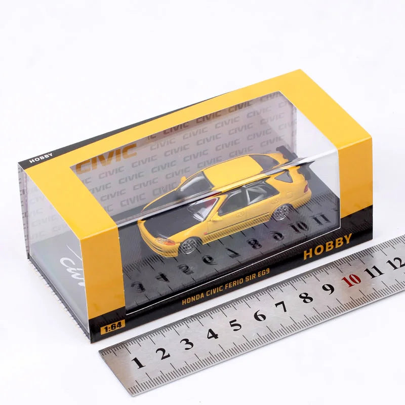 1/64 Scale Honda Civic Ferio Sir EG9 JDM Race Car Model Diecasts & Toy Vehicles Hobby Collectibles Yellow Souvenir