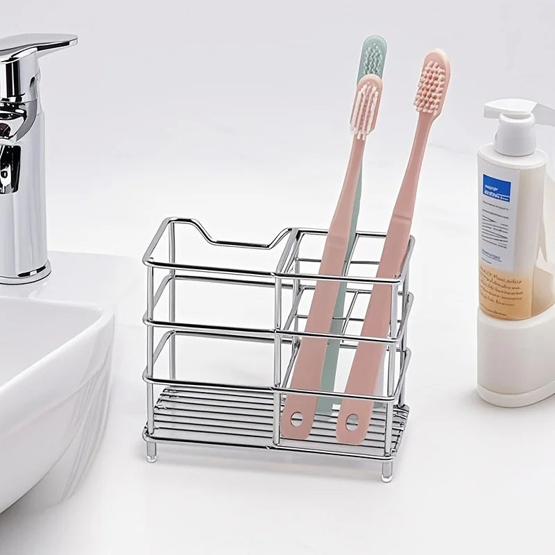 5-Slot Stainless Steel Toothbrush Holder - Space-Saving Freestanding Design, No Installation Required, Ideal for  Bathrooms
