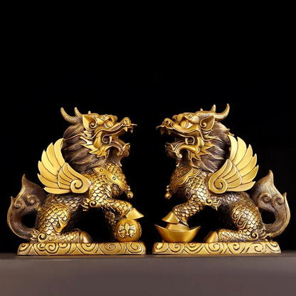 Feng Shui Copper Unicorn Ornamen Yuanbao Home Office Store Living Decorations