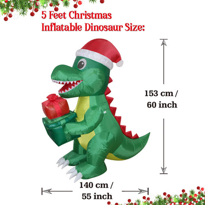 1.5m Christmas Inflatable Dino Giftbox LED Lighted Blow Up Outdoor Yard Lawn Decoration for Home Garden Winter Holiday Party