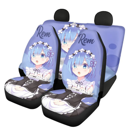 Re Zero Rem Ram 3D Printing Anime Universal Fit Car Seat Covers Black Front Seat Durable Washable Auto Mads Vehicle Seat Covers