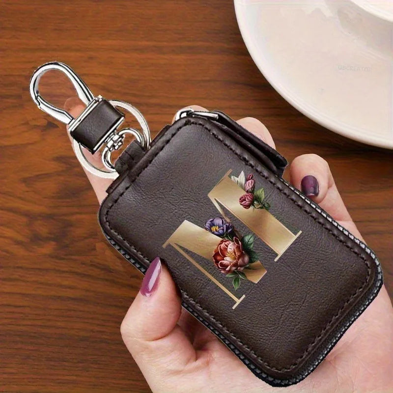 YSB-28 Vintage Alphabet CoffeeKey Pouch A-Z 26 Initial Keychain, Unisex KeyPouch, WalletHolder，Car Key Case, Men'sKey Pouch Gift