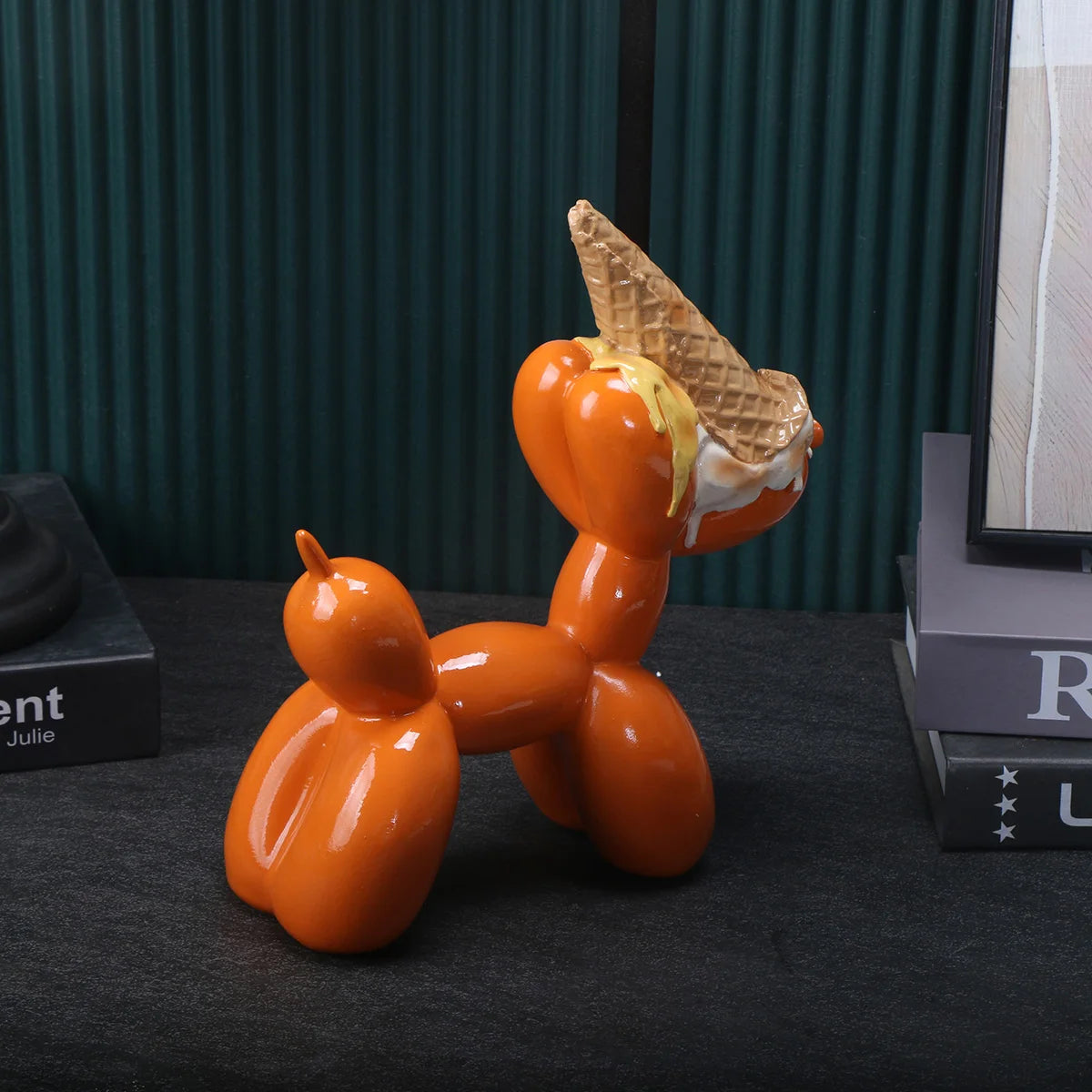 Balloon Dog Sculpture with IceCream Cone & Cake Design, Creative Bull Statue for Home Decor