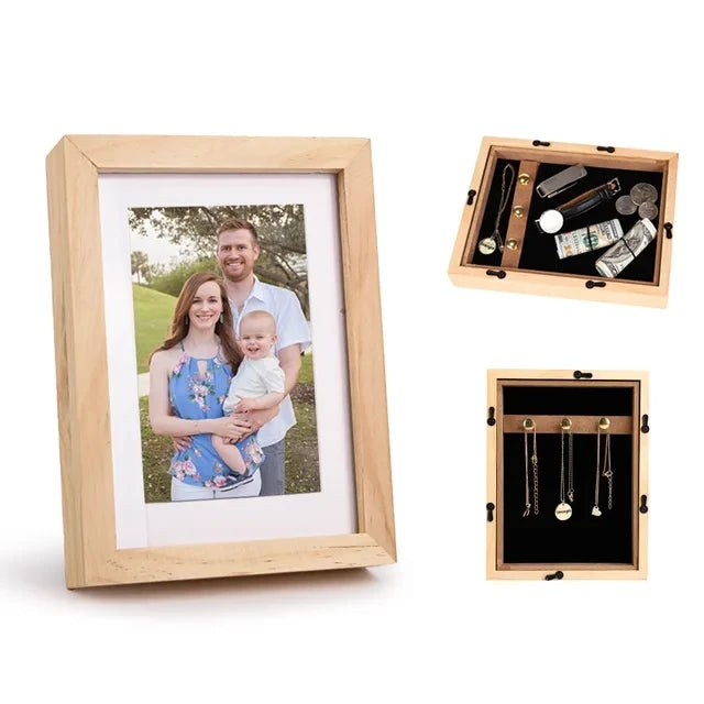 Hidden Wooden Photo Frame Sight Secret Storage Compartment Diversion Stash Safe Container Home Hide Money Cash Ring Necklace Key