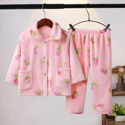 Girls' sleepwear long sleeved flannel children's sleepwear autumn and winter coral fleece boys' baby children's home Clothing se