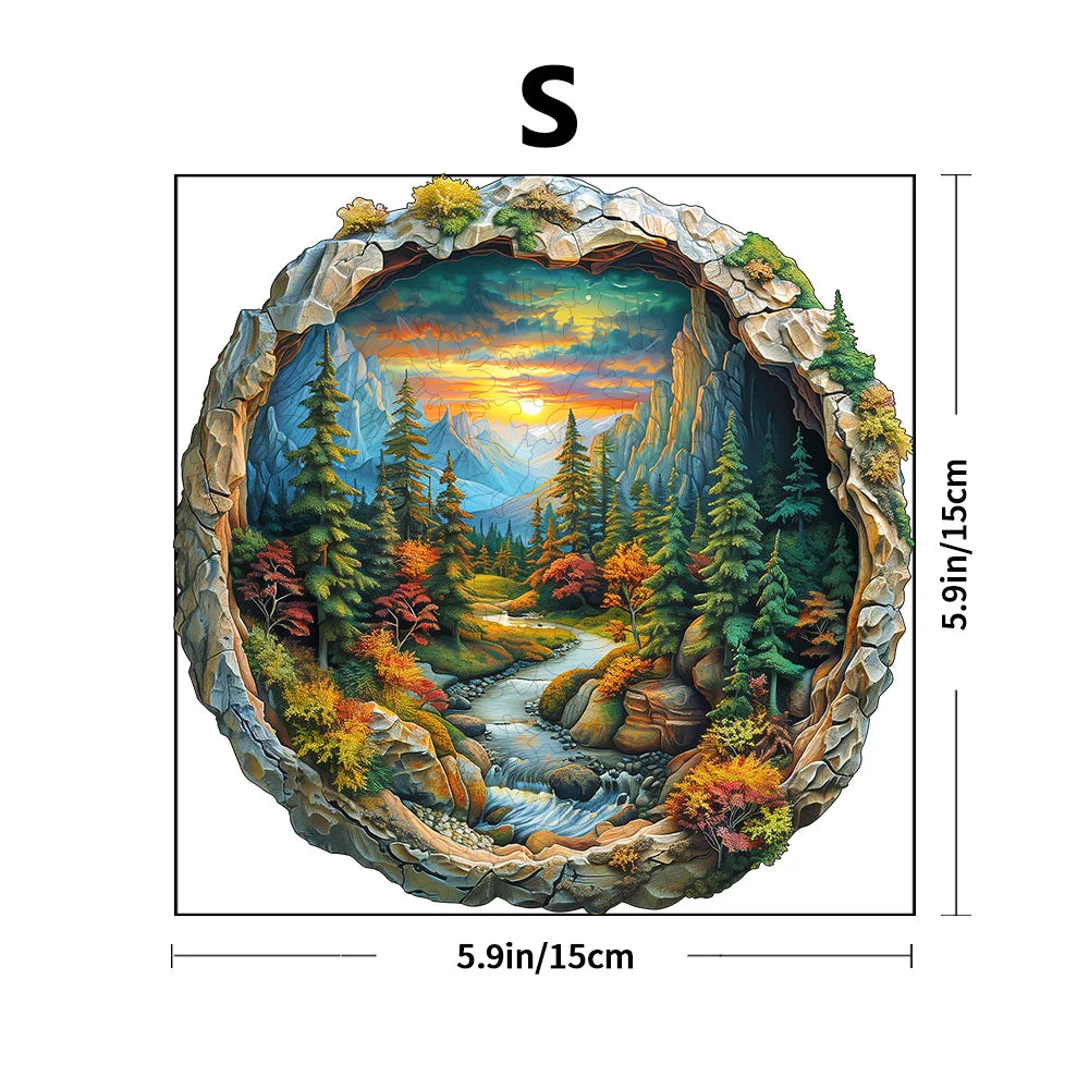 3D Wooden Circular Puzzle - Green Forest Sunset Scene, Family Game Activities, Wooden Home Decoration Gifts