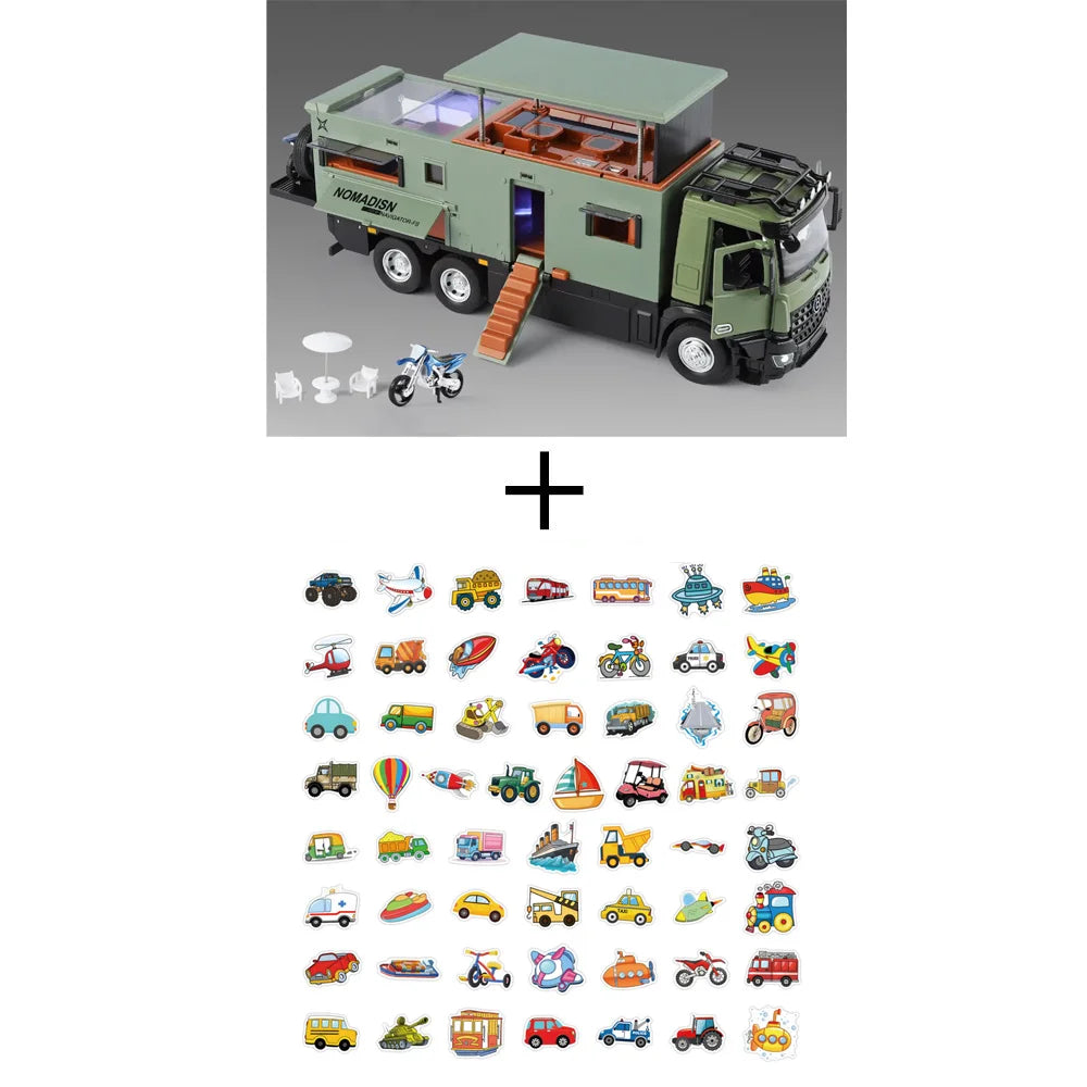 1:18 Off-road RV Diecast Models Alloy Toys Cars Folding Rearview Mirror Doors Opened  with Sound Light Vehices Birthday Surprise