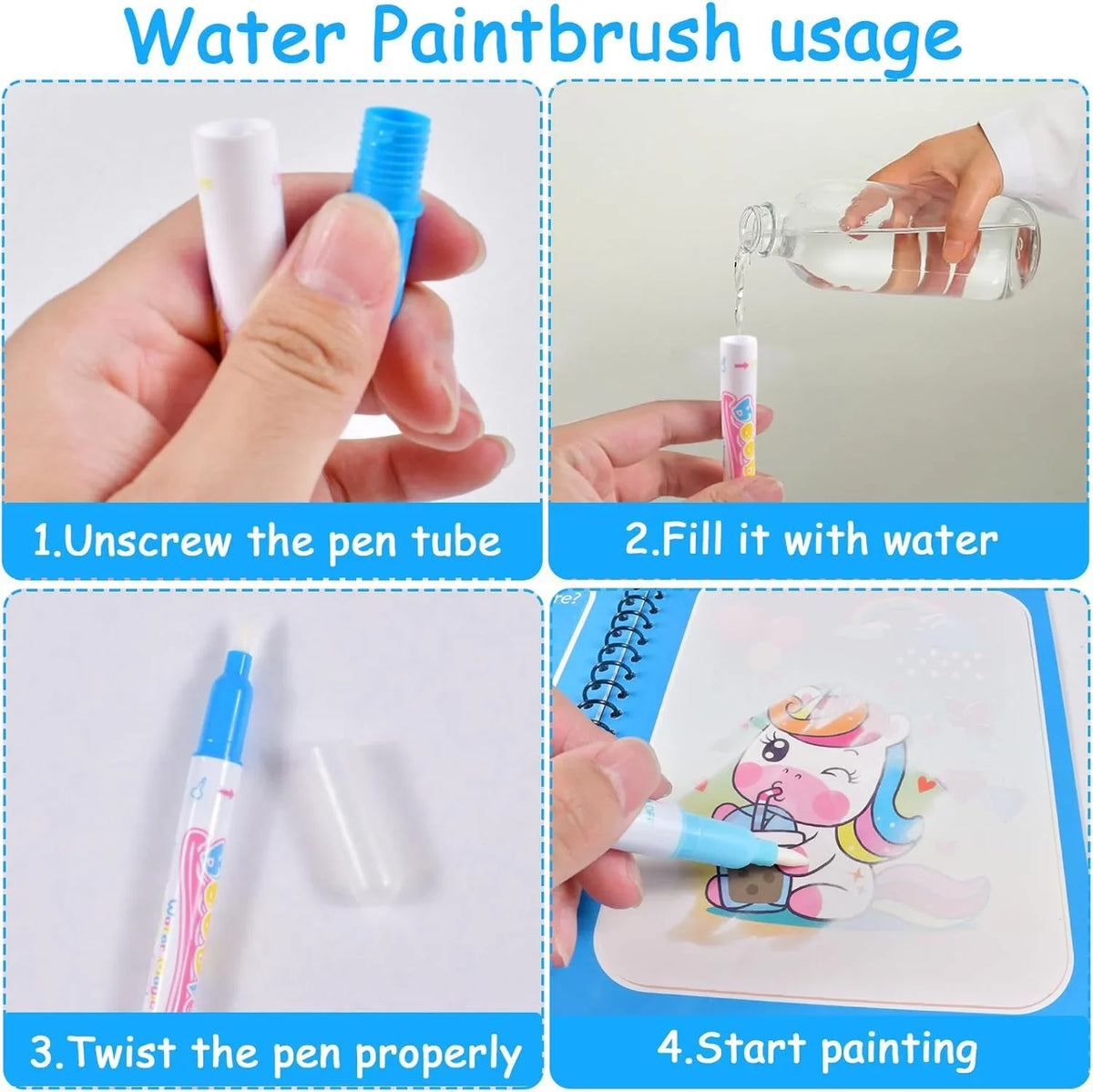 Magic Water Coloring Book With Refillable Water Pen Montessori Coloring Books Early Education and Learning Puzzle Drawing Toys