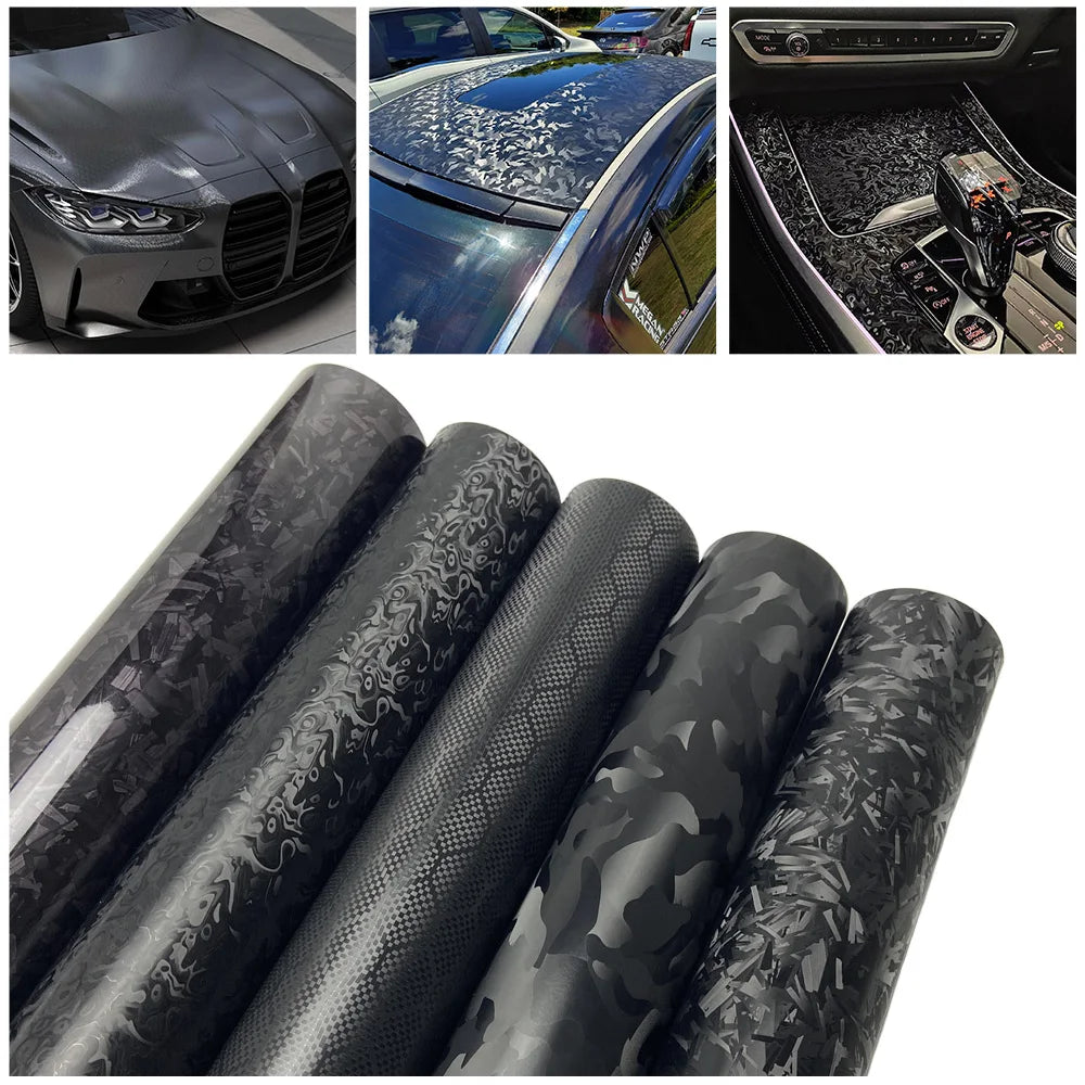 Black Forged Carbon Fiber Vinyl Wrap Cosmic Hex Carbon Car Wrapping Film For Interior & Exterior Vehicle Motorcycle