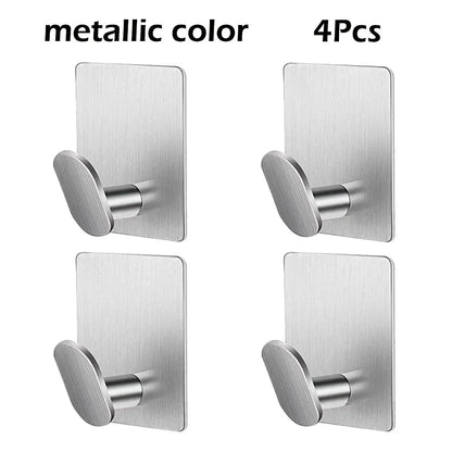 2pc/4pc Bathroom Clothes Hooks, Adhesive Wall Hooks, Stainless Steel Towel Racks, Bathroom Kitchen Hardware, Multi-Purpose Hooks