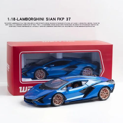 1:18 Lamborghini SIAN FKP 37 sports car Diecast Metal Alloy Model car Sound Light Pull Back Collection Kids Toy Gifts