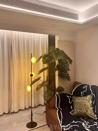 Medieval Living Room Floor Lamp Nordic Retro Bedroom Bedside Lamp Three Head Vertical Glass Lamp Decorative Standing Light LED