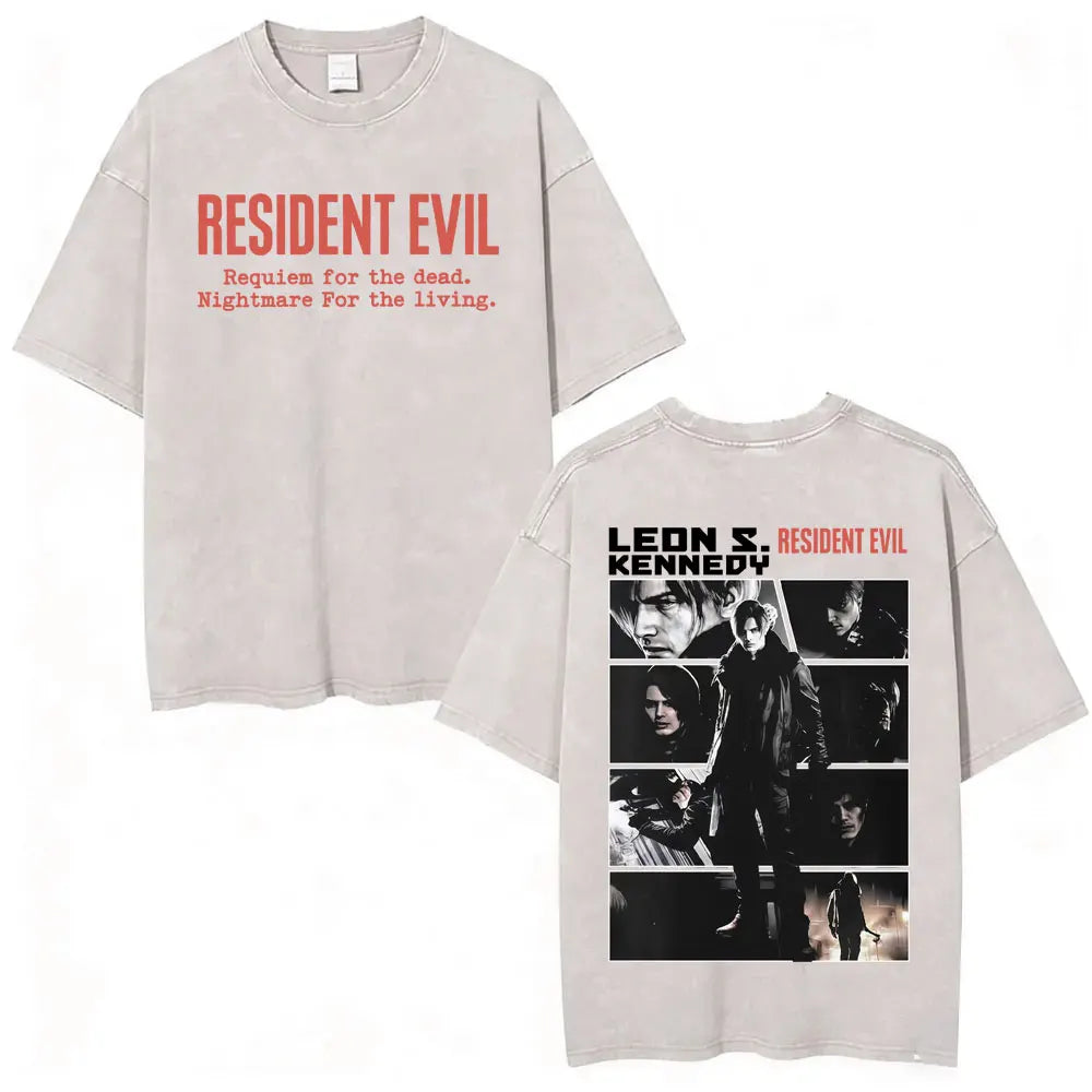 Limited Resident Evil Requiemm Anime T Shirt Men's Clothing Gothic Vintage Washed T Shirts Summer Tops O-Neck T-shirt Streetwear