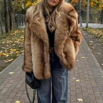 PUAL Luxury Brand Fashion Women Yellow Striped Faux Fur Jacket Coat Chic Girls 2025 Winter Oversized Warm Outerwear Overcoat