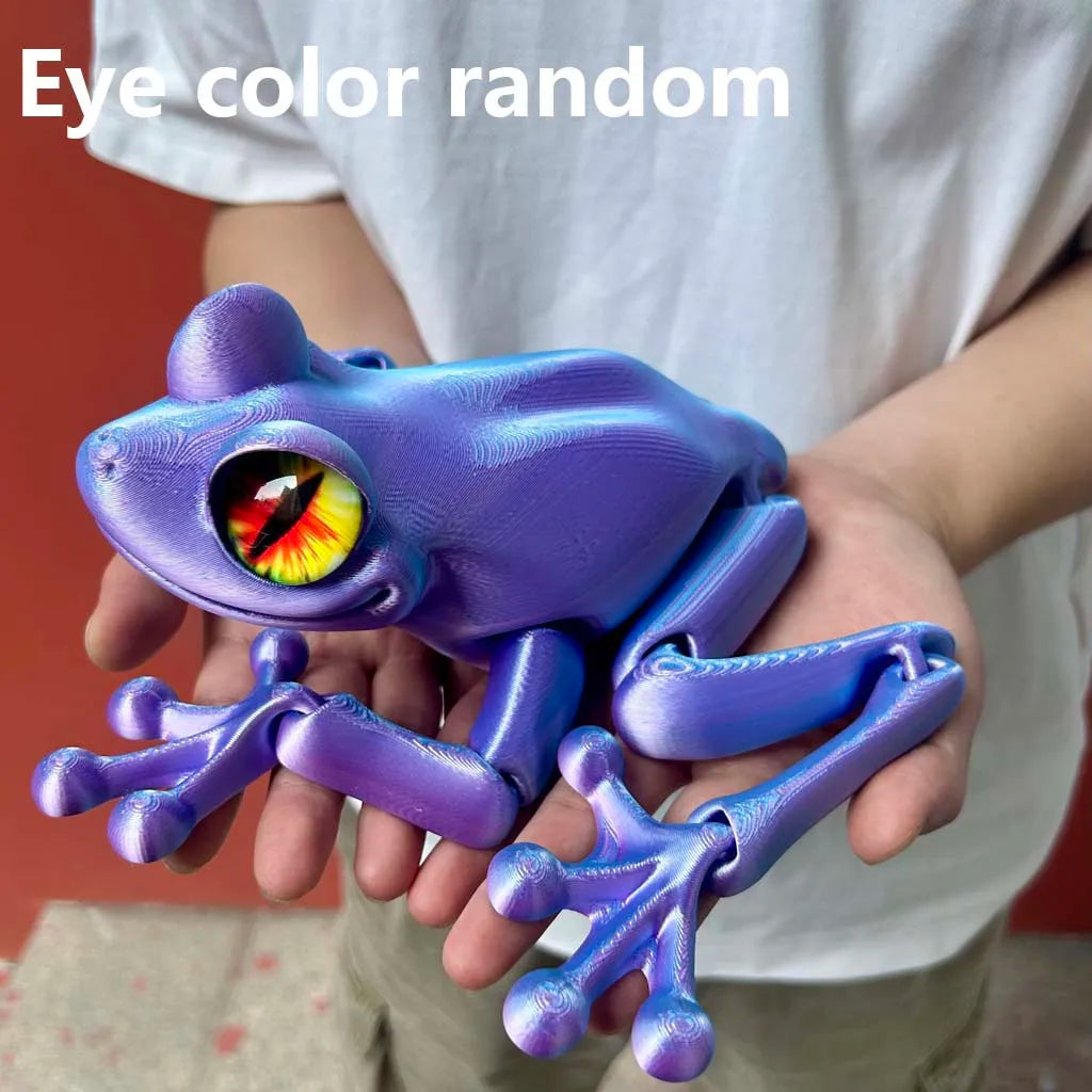 3D Printed Frog Statue, Flexible 3D Printed Animal, Fidget Action Figures for Home Office Desk Decor