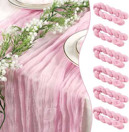 1PCS/6PCS 90*300CM Light Pink Cheesecloth Table Runner Boho Gauze Fabric Rustic Sheer Table Runners For Wedding Bridal Shower