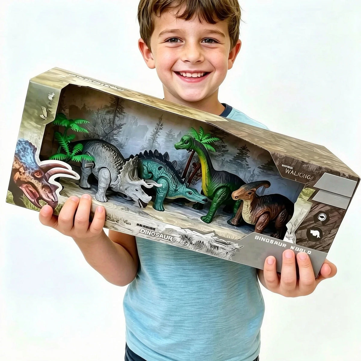 Wind-Up Automatic Walking Mechanical Dinosaur Toy Set,Realistic Dino Figures Educational Playset,Birthday Christmas Gift for Kid