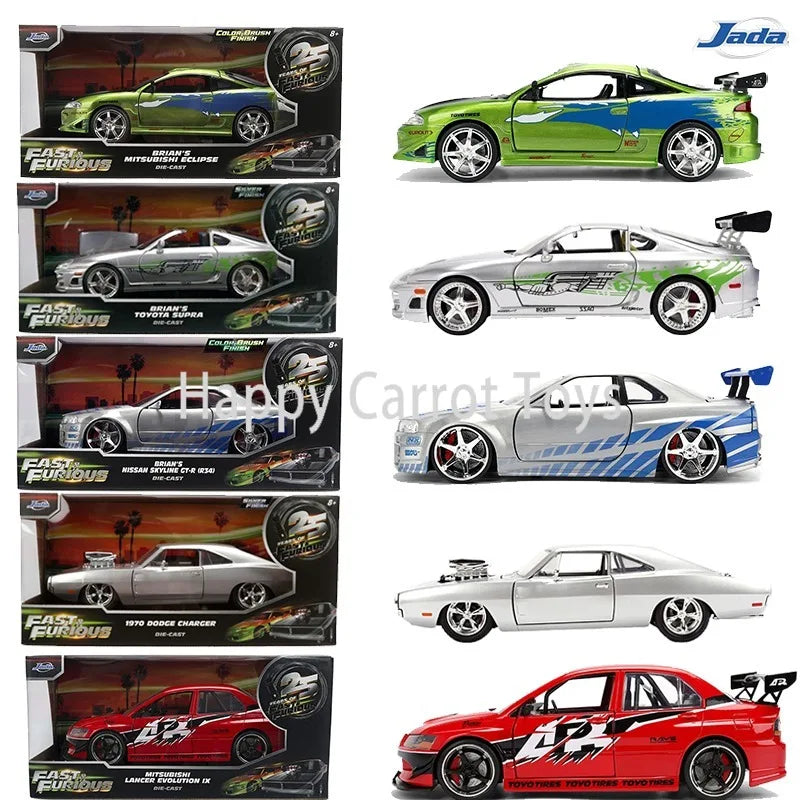 Original Jada 1:24 Fast & Furious 25th Anniversary Edition Diecast Car Model Exquisite Interior Details Metal Vehicle Gifts Toys