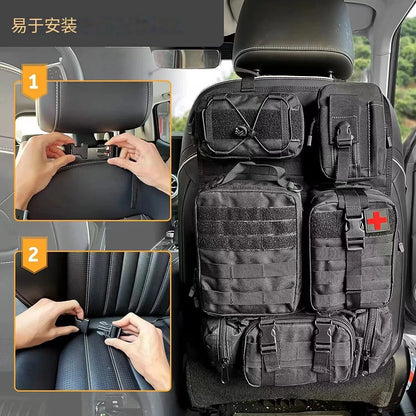 Tactical Car Seat Back Organizer Tactical Vehicle Panel Organizer with 5 Detachable Molle Pouches Universal Fits Most of Vehicle