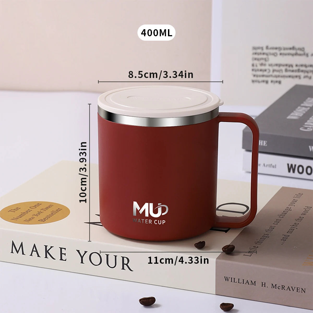 400ML Insulated Coffee Mug With Lid 304 Stainless Steel Double Wall Water Cup Sealed Milk Coffee Cup Student Adult Drinkware