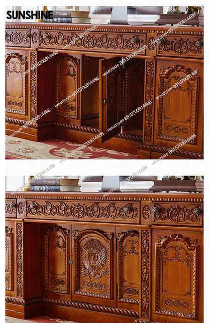 Luxury American Style Solid Wood White Wax Large Desk European President Office Boss Desk