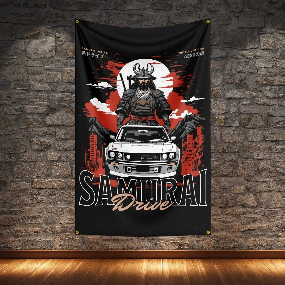JDM Racing Modified Car Culture Flag Polyester Digital Printing Cars Banner For Decoration