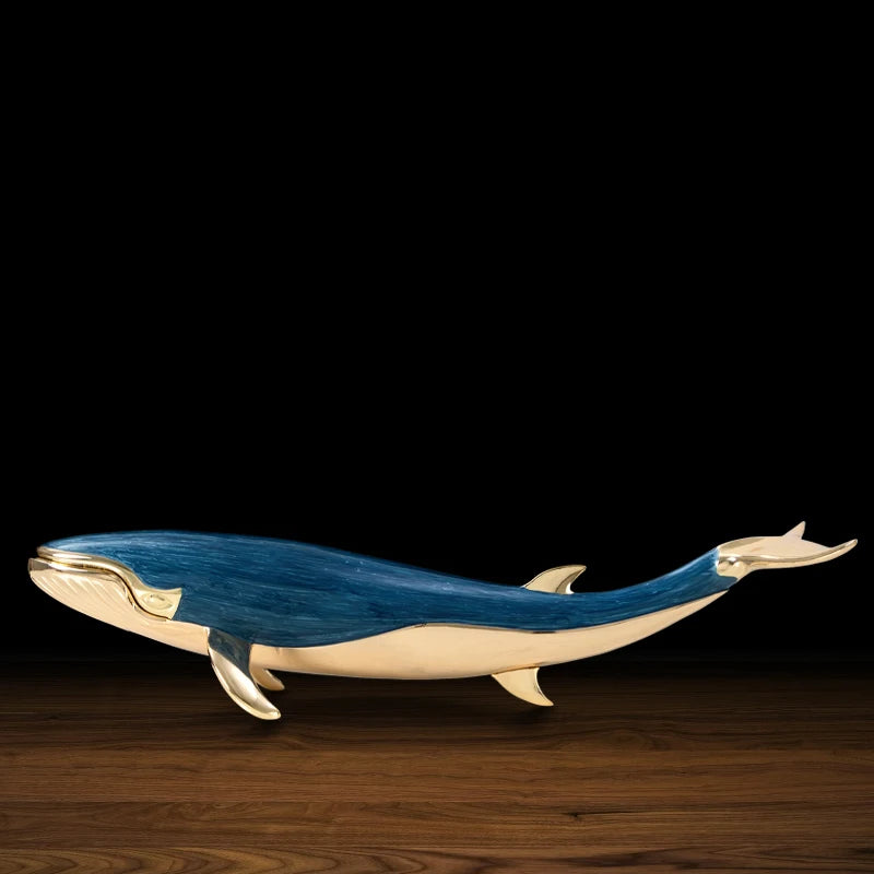 Luxury Enamel Whale Sculpture Alloy Material Animal Model Statue Modern Living Room Office Desktop Wine Rack Home Decor Craft