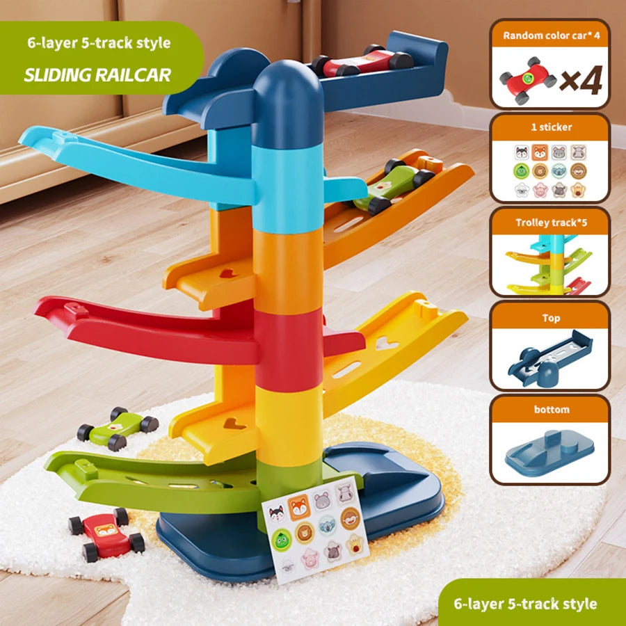 Cartoon Puzzle Children'S Gliding Track Car Mini Car Inertia Girl Baby 3-Year-Old Boy Toy Multi Layer Cartoon Puzzle Slide Car
