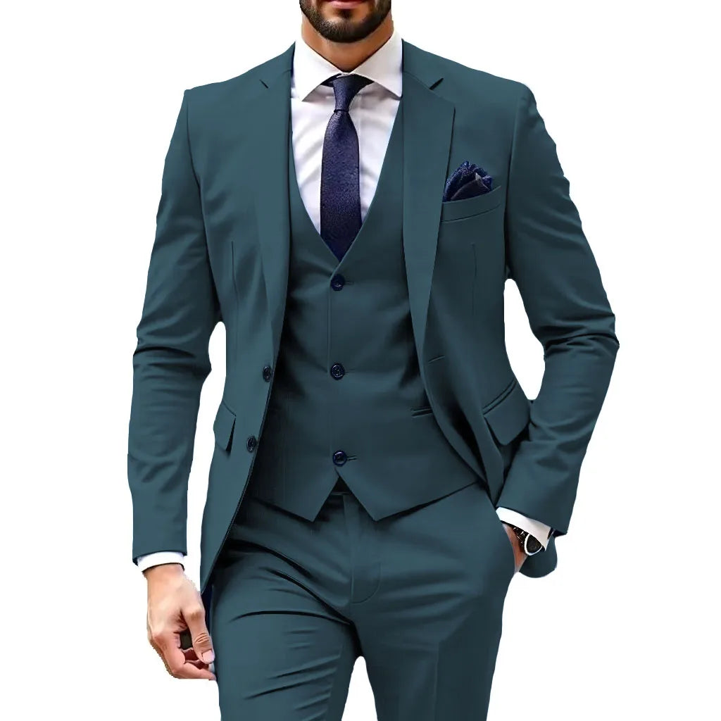 Luxury Customized Dress Suit for Men 3 Pieces Blazer Vest and Pant Set Peak Lapel Formal Slim Fit  Business Wedding Suit for Men