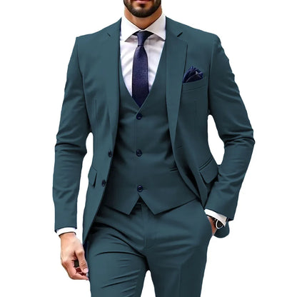 Luxury Customized Dress Suit for Men 3 Pieces Blazer Vest and Pant Set Peak Lapel Formal Slim Fit  Business Wedding Suit for Men