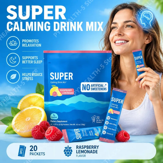 Powdered Drink Mix, Cortisol Reducer and Sleep Aid Supplement L Theanine Magnesium Glycinate, Vitamin D 3 No Sugar Non GMO 20 Ct