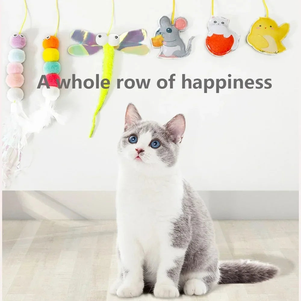 Cat Hanging Toy Independent Cat Teasing Elastic Rope Hanging Door Cat Teasing Stick Feather Teasing Cat Pet Teasing Cat Stick
