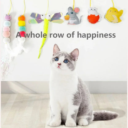 Cat Hanging Toy Independent Cat Teasing Elastic Rope Hanging Door Cat Teasing Stick Feather Teasing Cat Pet Teasing Cat Stick