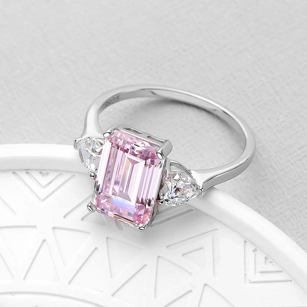 OEVAS 7 Carats High Carbon Diamond Sparkling Zircon Wedding Rings For Women Top Quality 100% 925 Sterling Silver Party Jewelry