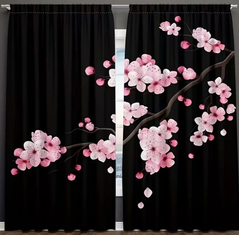Launch The 2-Panels Japanese Warriors and Women Under Cherry Blossom Trees Semi Blackout Curtain - Improve Your Home Decor