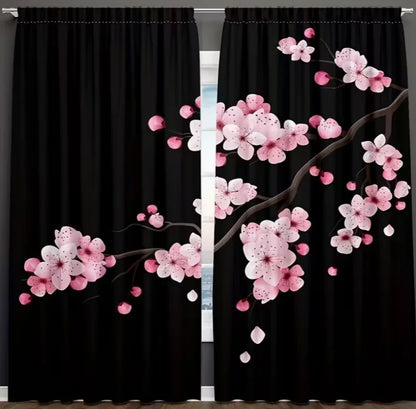 Launch The 2-Panels Japanese Warriors and Women Under Cherry Blossom Trees Semi Blackout Curtain - Improve Your Home Decor