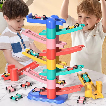 Cartoon Puzzle Children'S Gliding Track Car Mini Car Inertia Girl Baby 3-Year-Old Boy Toy Multi Layer Cartoon Puzzle Slide Car