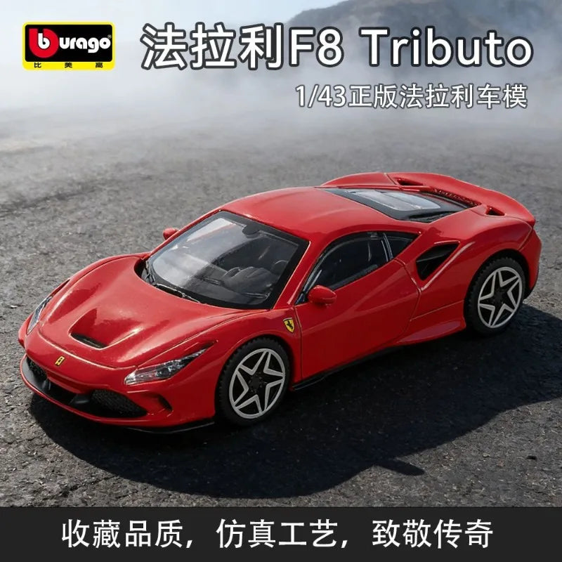 Bburago 1/43 Scale Ferrari F8 Tributo Simulation Sports Car Model Exquisite Desktop Ornament Gift For Boys