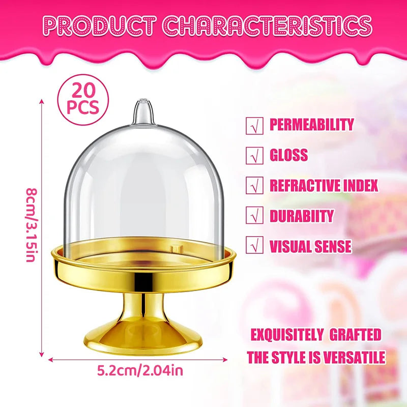 5/20Pcs Mini Candy Cupcake Stand Holder with Clear Lid Chocolate Dessert Display Tray Wedding Kids Birthday Party Decor Supplies